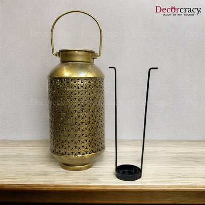 Pot Iron Antique Golden Netted Design Tealight Candle Holder Stand Tribal Village Art