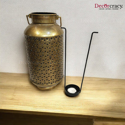 Pot Iron Antique Golden Netted Design Tealight Candle Holder Stand Tribal Village Art