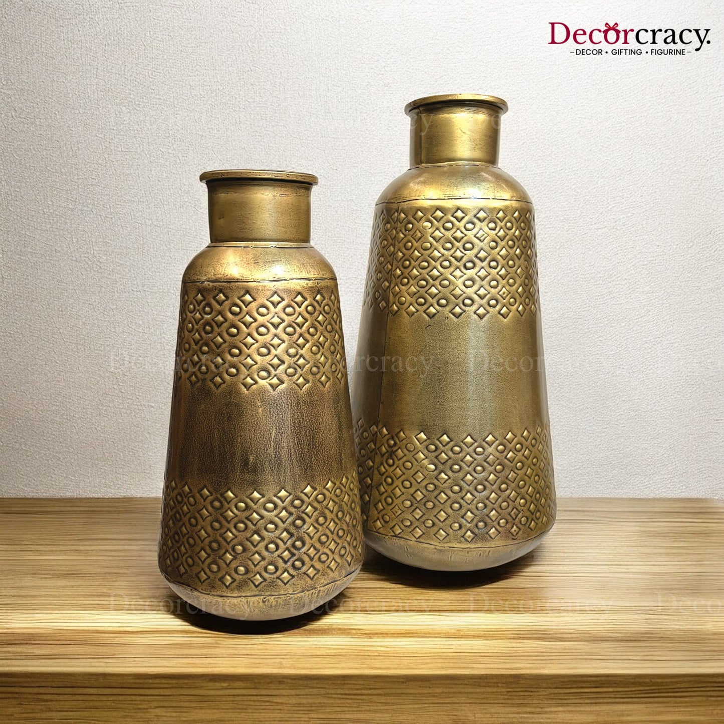 Flower Vase set of 2 Metal Hammered Design Antique Golden Tribal Village Art