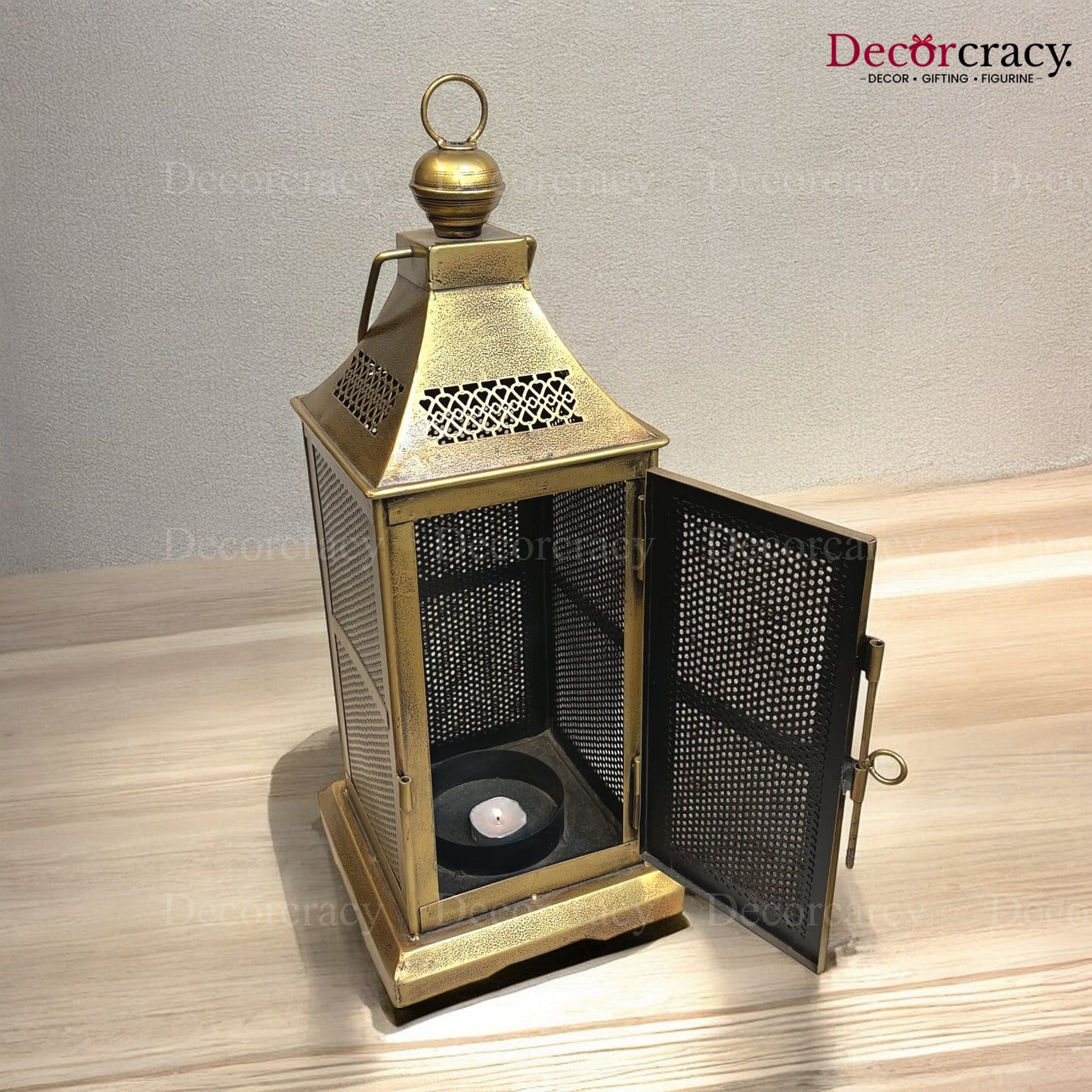 Lantern Medium Iron Antique Golden Netted Design Tealight Candle Holder Stand Tribal Village Art