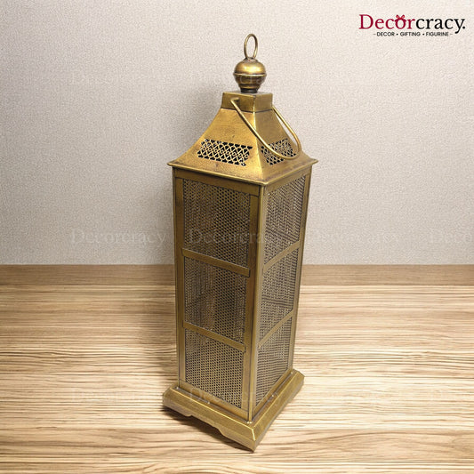 Lantern Big Iron Antique Golden Netted Design Tealight Candle Holder Stand Tribal Village Art