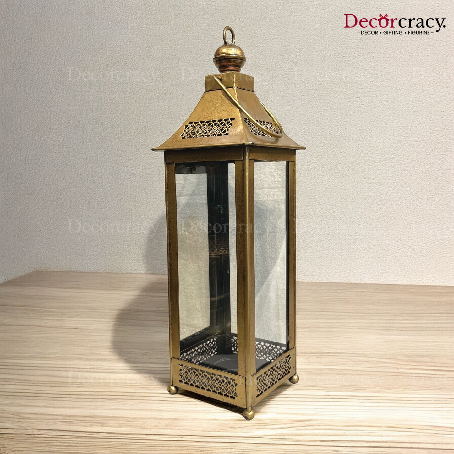 Lantern Glass Iron Big Antique Golden Netted Design Open Tealight Candle Holder Stand Tribal Village Modern Art