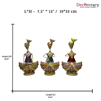 3pc Golden Musician Iron Showpieces Tribal Art Musical Instrument TV Unit Décor Tabletop