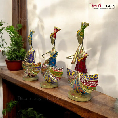 3pc Golden Musician Iron Showpieces Tribal Art Musical Instrument TV Unit Décor Tabletop