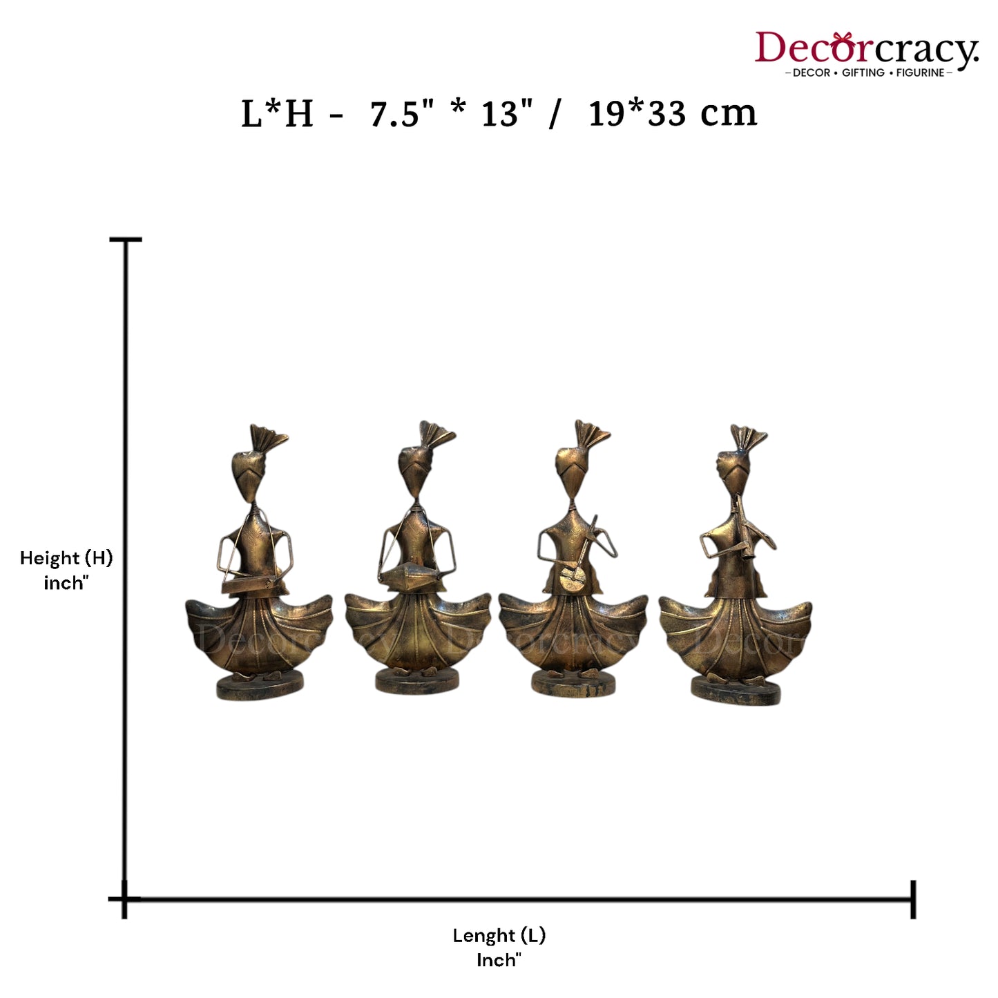 4pc Copper Color Musician Iron Showpieces Tribal Art Musical Instrument TV Unit Décor Tabletop