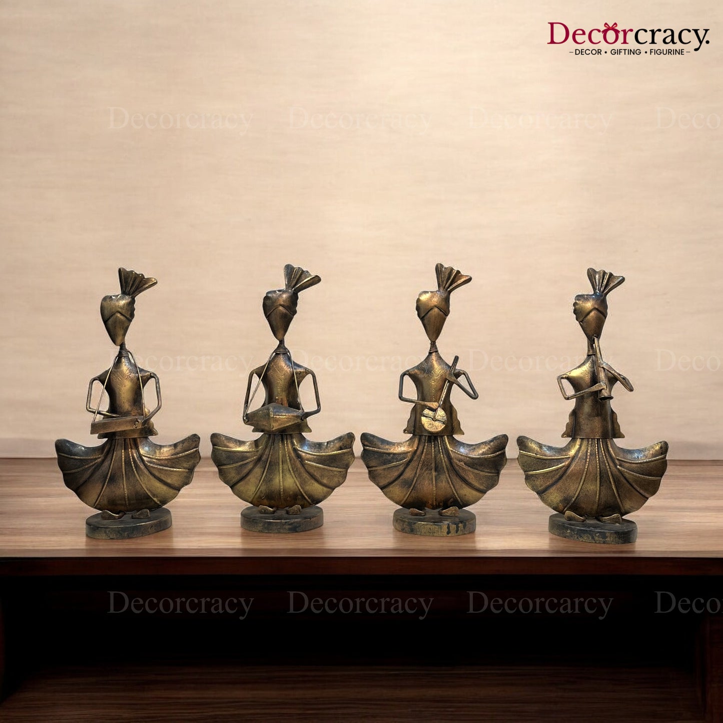 4pc Copper Color Musician Iron Showpieces Tribal Art Musical Instrument TV Unit Décor Tabletop