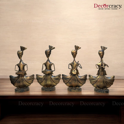 4pc Copper Color Musician Iron Showpieces Tribal Art Musical Instrument TV Unit Décor Tabletop