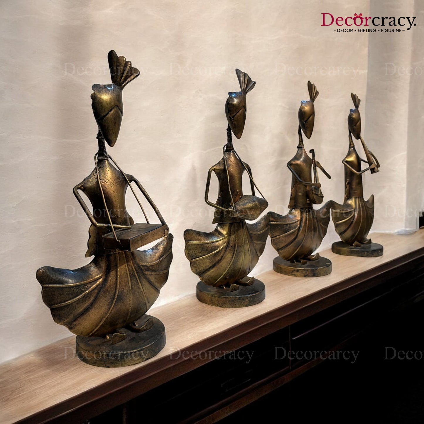 4pc Copper Color Musician Iron Showpieces Tribal Art Musical Instrument TV Unit Décor Tabletop
