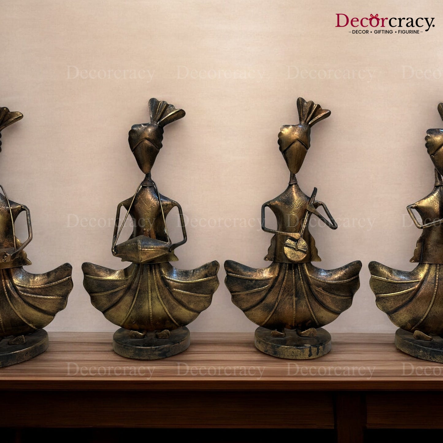4pc Copper Color Musician Iron Showpieces Tribal Art Musical Instrument TV Unit Décor Tabletop