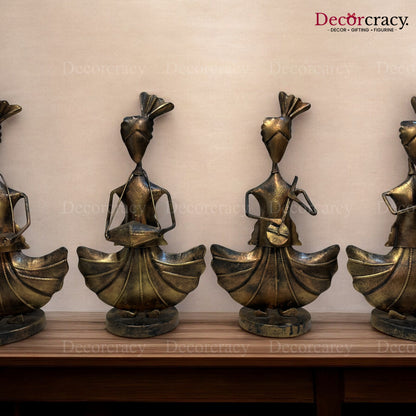4pc Copper Color Musician Iron Showpieces Tribal Art Musical Instrument TV Unit Décor Tabletop