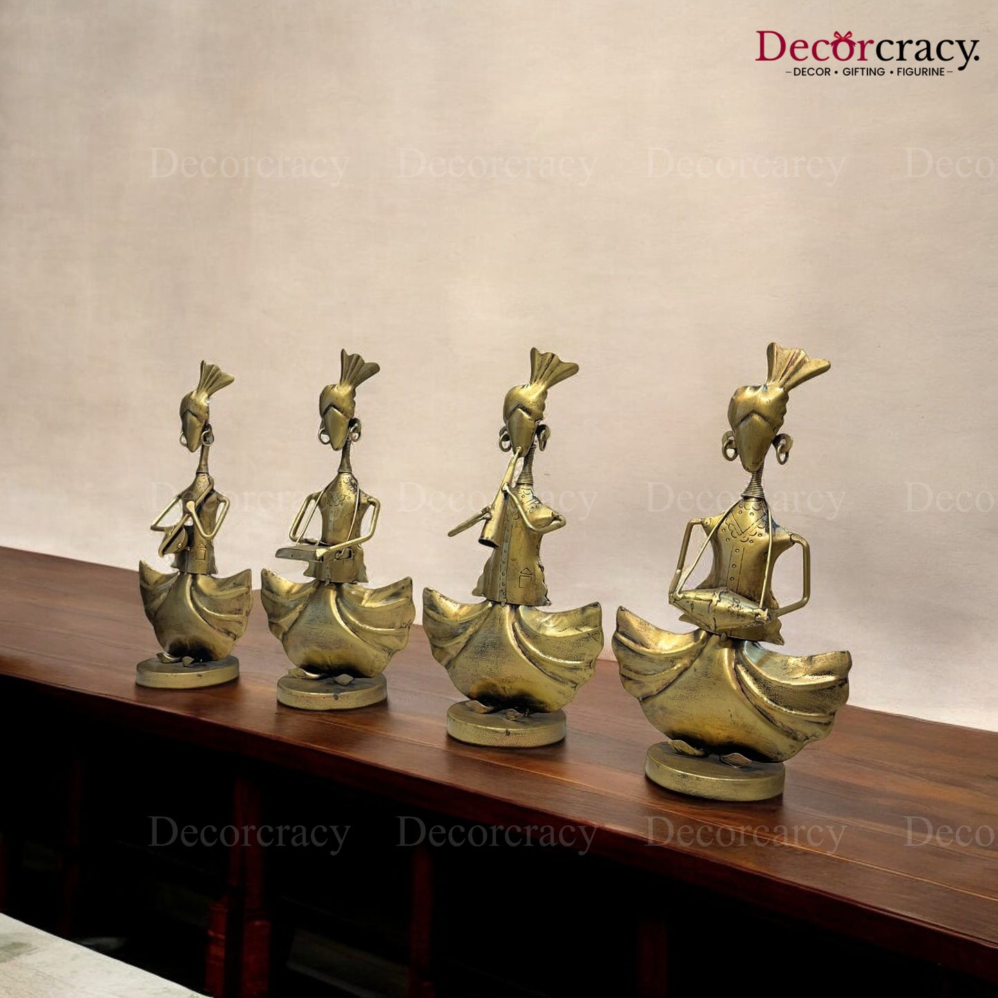 4pc Golden Musician Iron Showpieces Tribal Art Musical Instrument TV Unit Décor Tabletop
