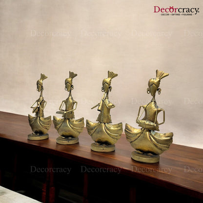 4pc Golden Musician Iron Showpieces Tribal Art Musical Instrument TV Unit Décor Tabletop