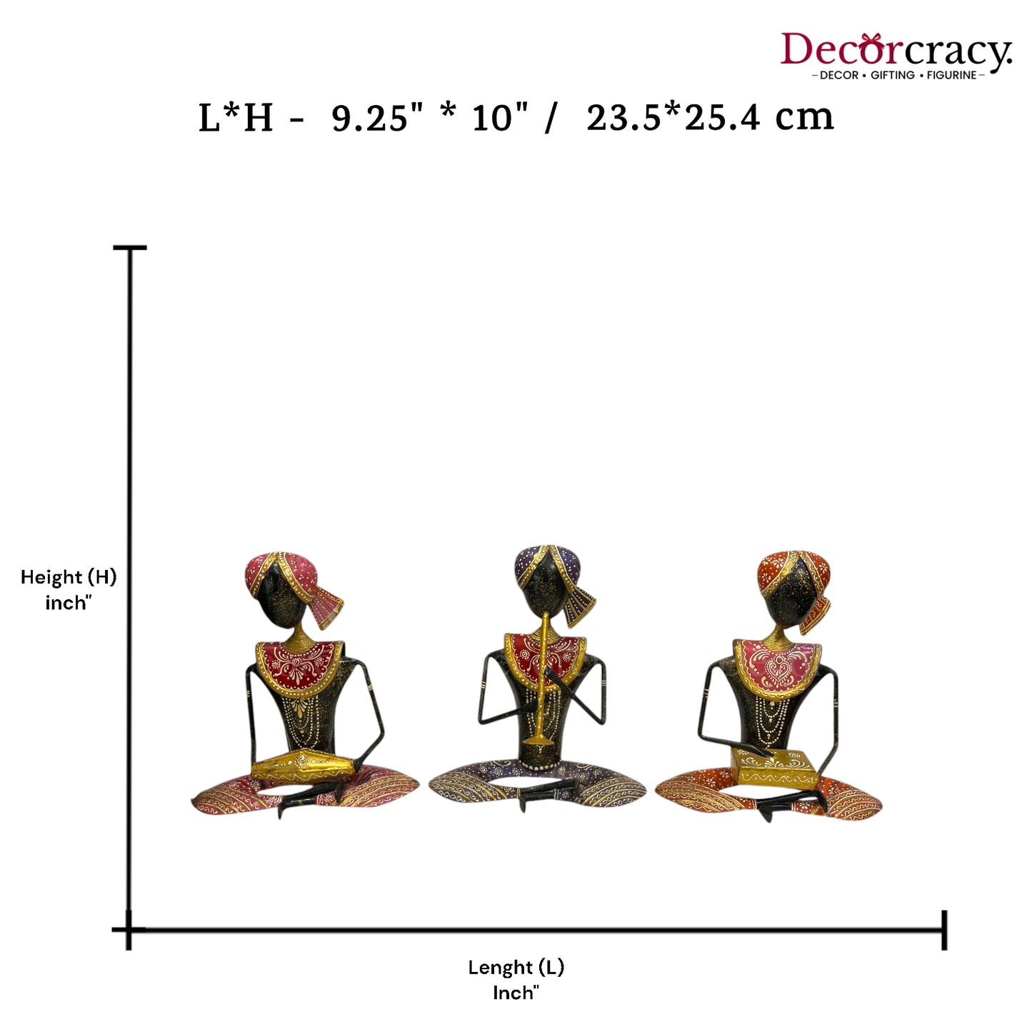 3pc Multicolor Musician Iron Showpieces Tribal Art Musical Instrument TV Unit Décor Tabletop