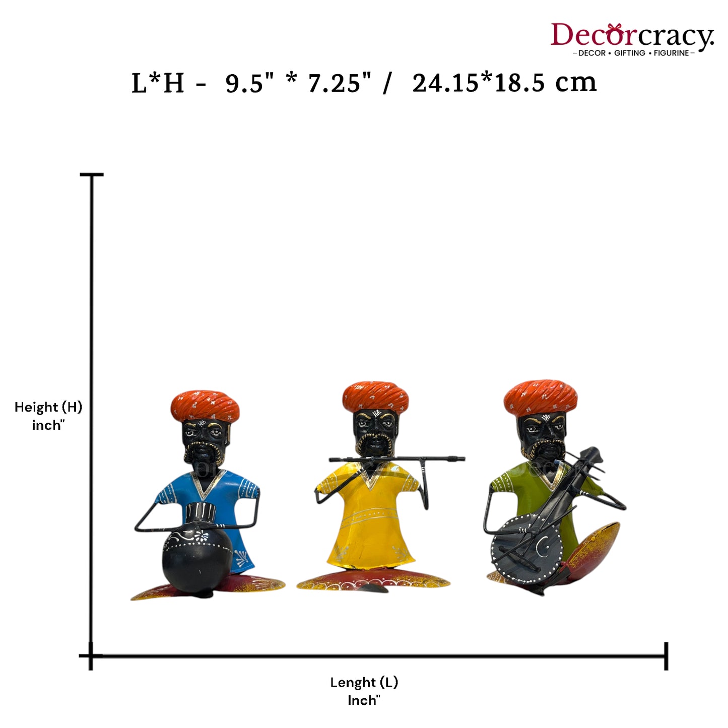 3pc Moustache Musician Iron Showpieces Tribal Art Musical Instrument TV Unit Décor Tabletop