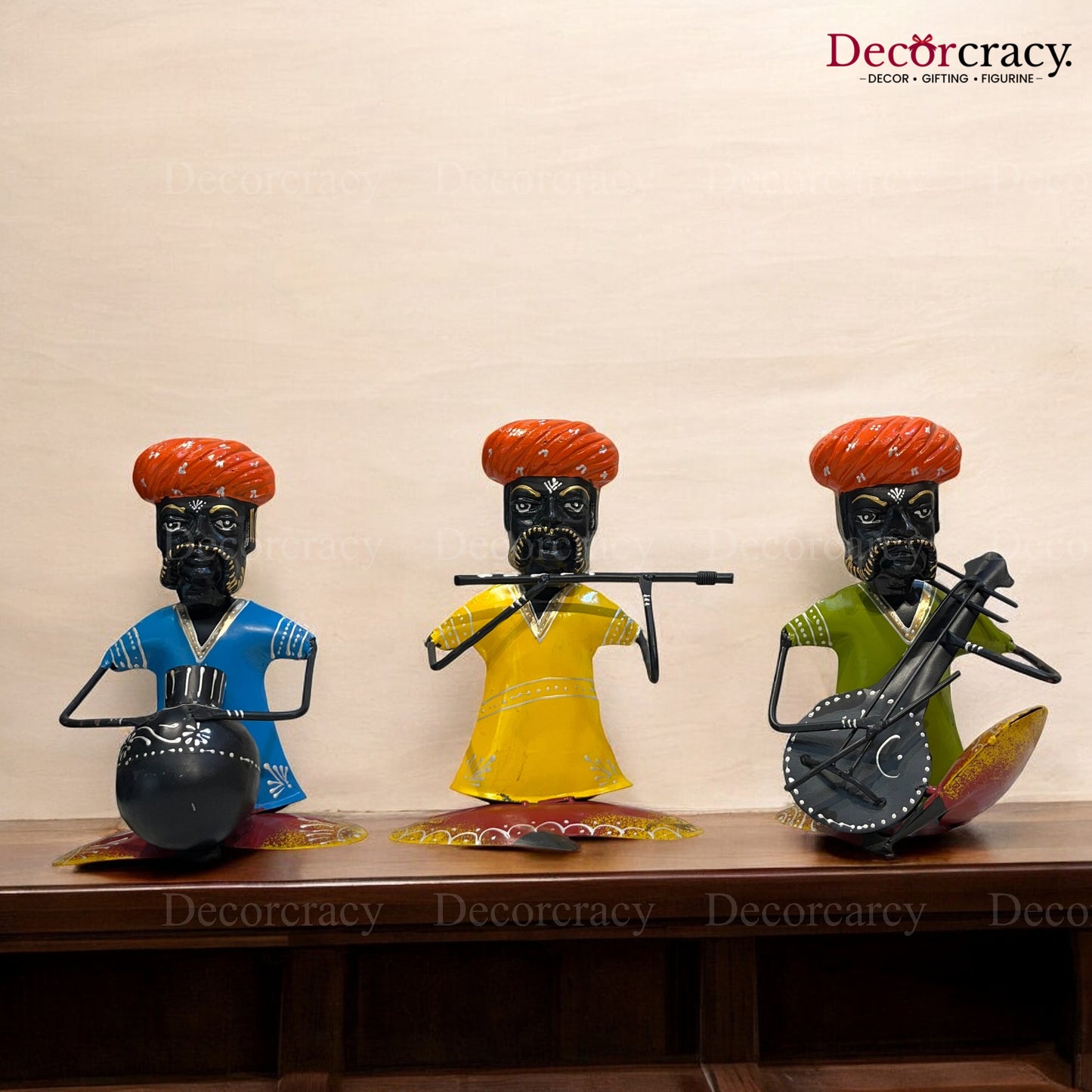 3pc Moustache Musician Iron Showpieces Tribal Art Musical Instrument TV Unit Décor Tabletop