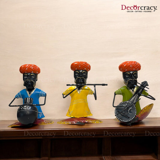 3pc Moustache Musician Iron Showpieces Tribal Art Musical Instrument TV Unit Décor Tabletop