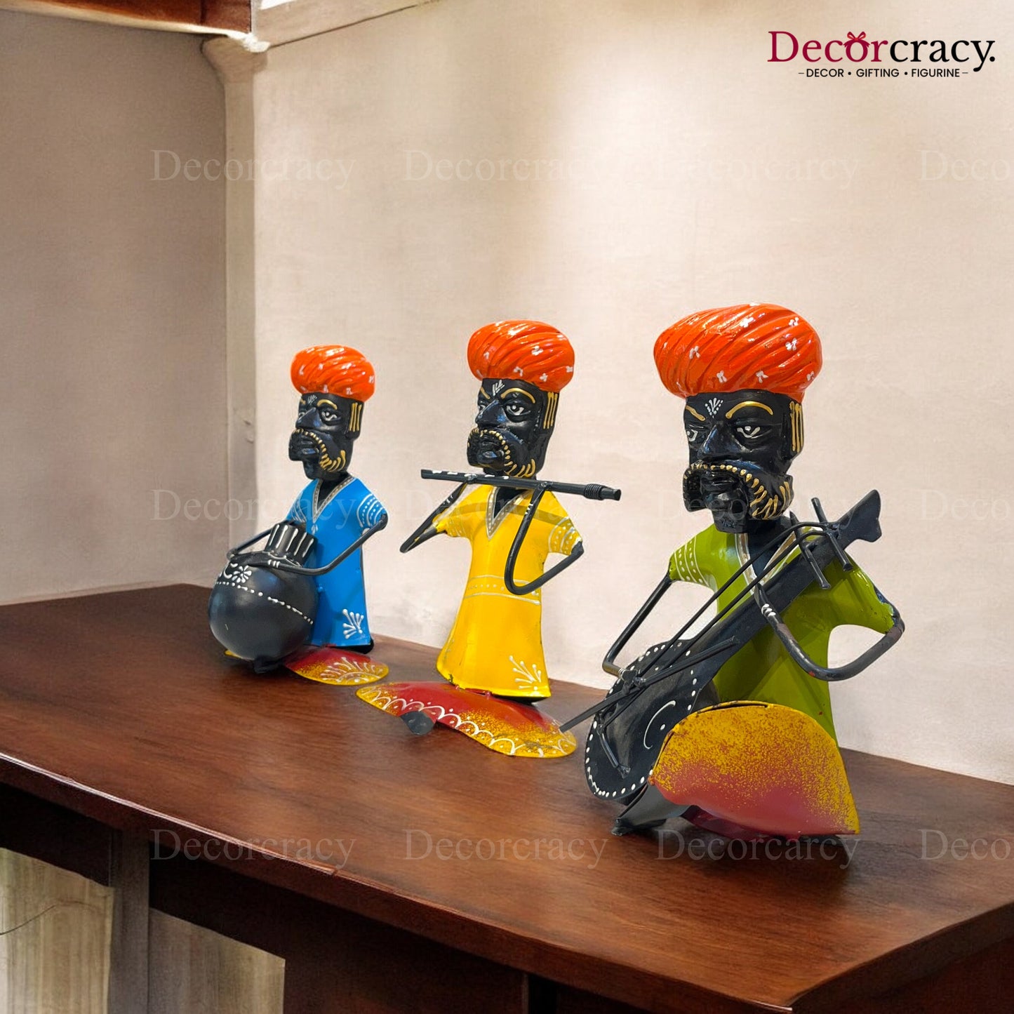 3pc Moustache Musician Iron Showpieces Tribal Art Musical Instrument TV Unit Décor Tabletop