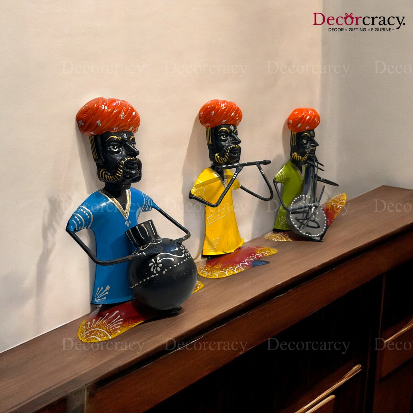 3pc Moustache Musician Iron Showpieces Tribal Art Musical Instrument TV Unit Décor Tabletop