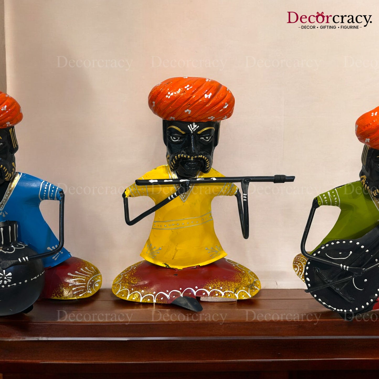 3pc Moustache Musician Iron Showpieces Tribal Art Musical Instrument TV Unit Décor Tabletop