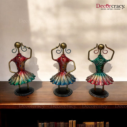 3pc Ladies Dancing Iron Showpieces Tribal Art Musical Instrument TV Unit Décor Tabletop