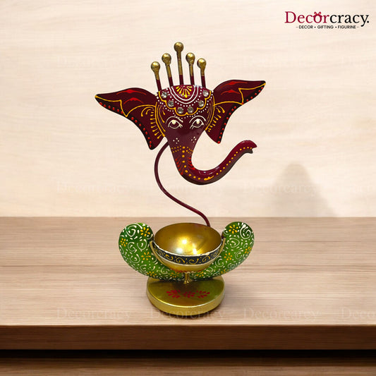 Ganesh Iron Candle Showpiece Vintage Tribal Art TV Unit Décor Tabletop
