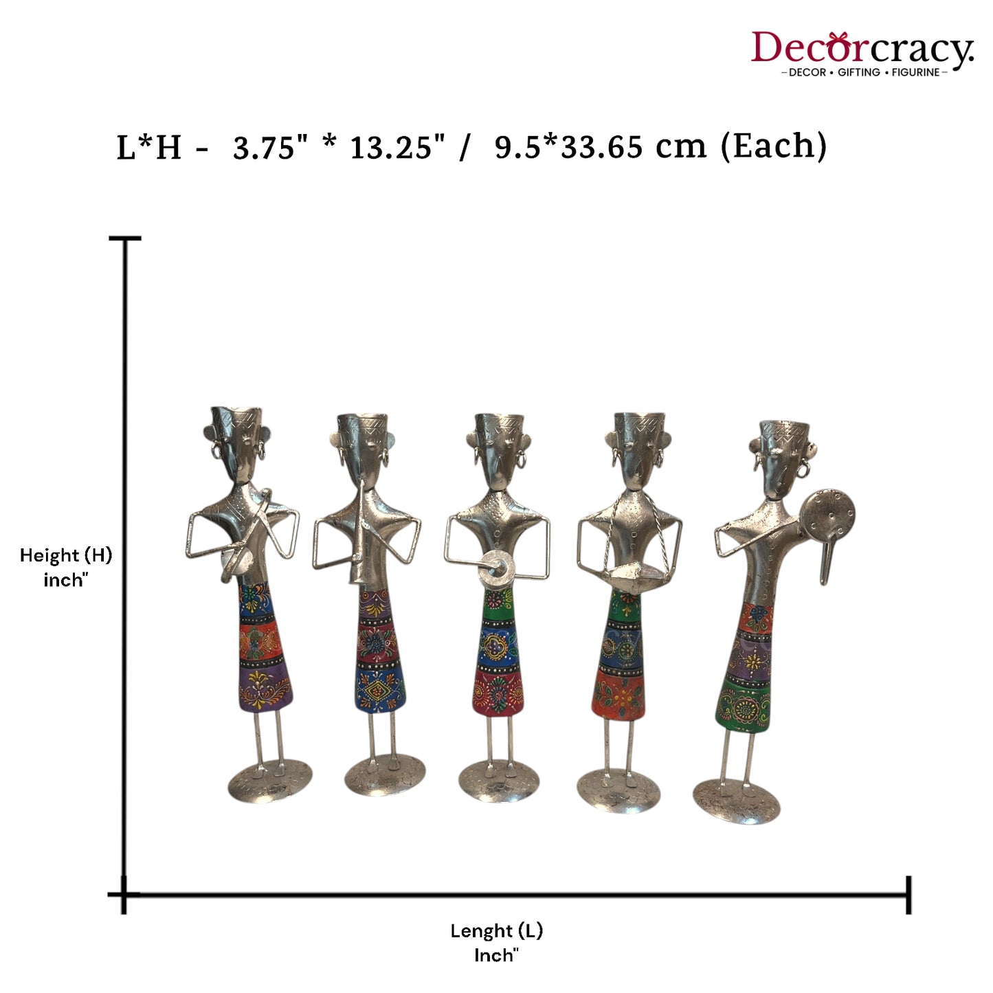 5pc Women Silver Musician Iron Showpieces Tribal Art Musical Instrument TV Unit Décor Tabletop