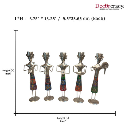 5pc Women Silver Musician Iron Showpieces Tribal Art Musical Instrument TV Unit Décor Tabletop