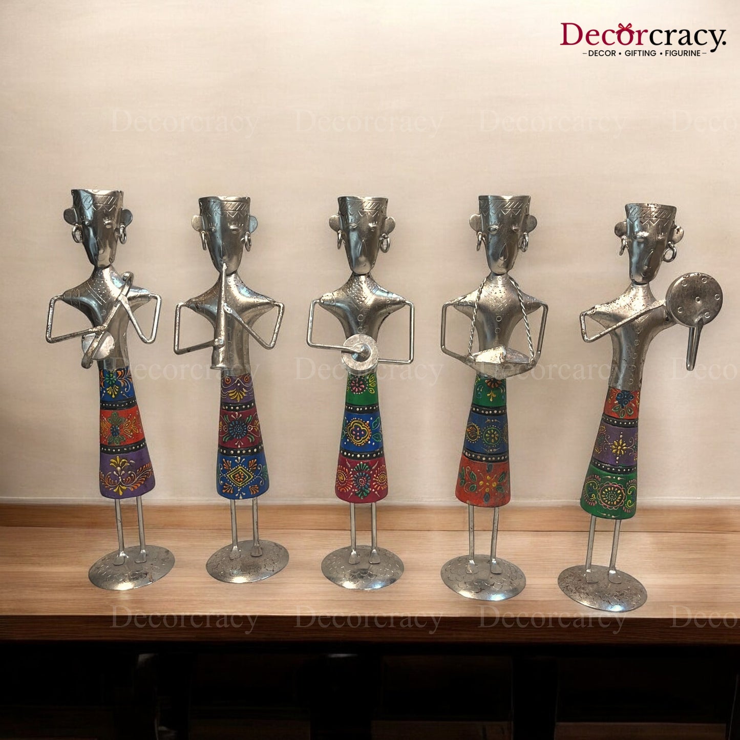 5pc Women Silver Musician Iron Showpieces Tribal Art Musical Instrument TV Unit Décor Tabletop