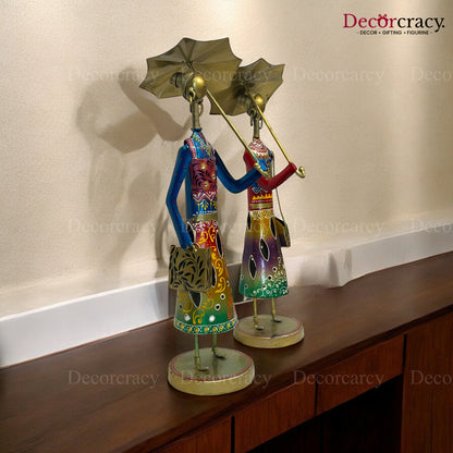 2pc Umbrella Ladies Set Iron Showpieces Tribal Art Musical Instrument TV Unit Décor Tabletop