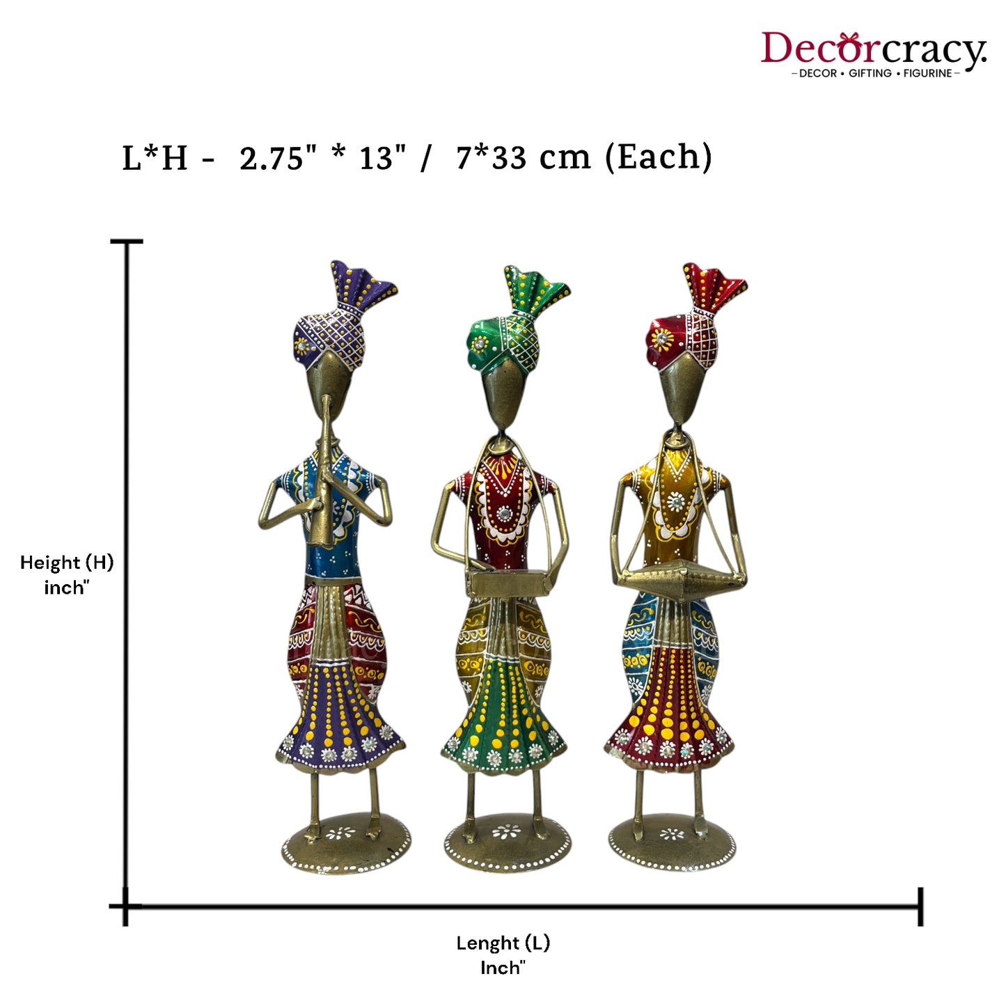 3pc Multicolor Musician Iron Showpieces Tribal Art Musical Instrument TV Unit Décor Tabletop