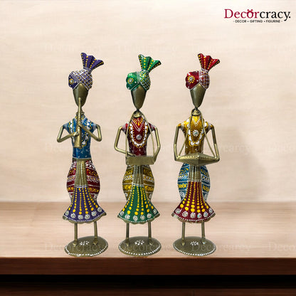3pc Multicolor Musician Iron Showpieces Tribal Art Musical Instrument TV Unit Décor Tabletop