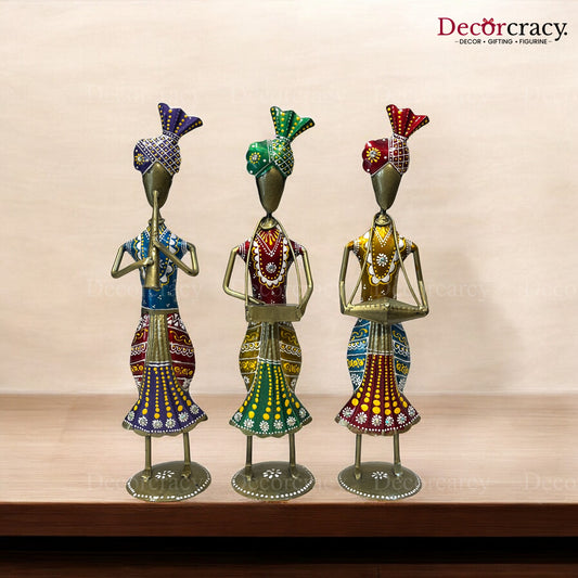 3pc Multicolor Musician Iron Showpieces Tribal Art Musical Instrument TV Unit Décor Tabletop