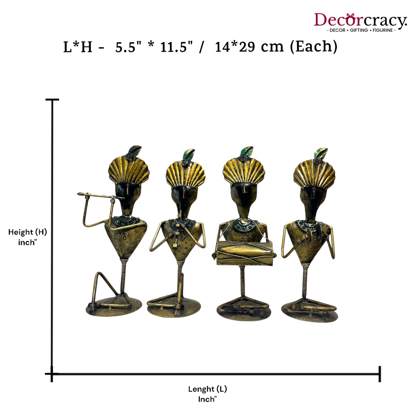 4pc Mor Pankh set Musician Iron Showpieces Tribal Art Musical Instrument TV Unit Décor Tabletop