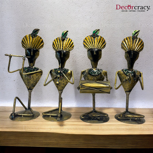 4pc Mor Pankh set Musician Iron Showpieces Tribal Art Musical Instrument TV Unit Décor Tabletop