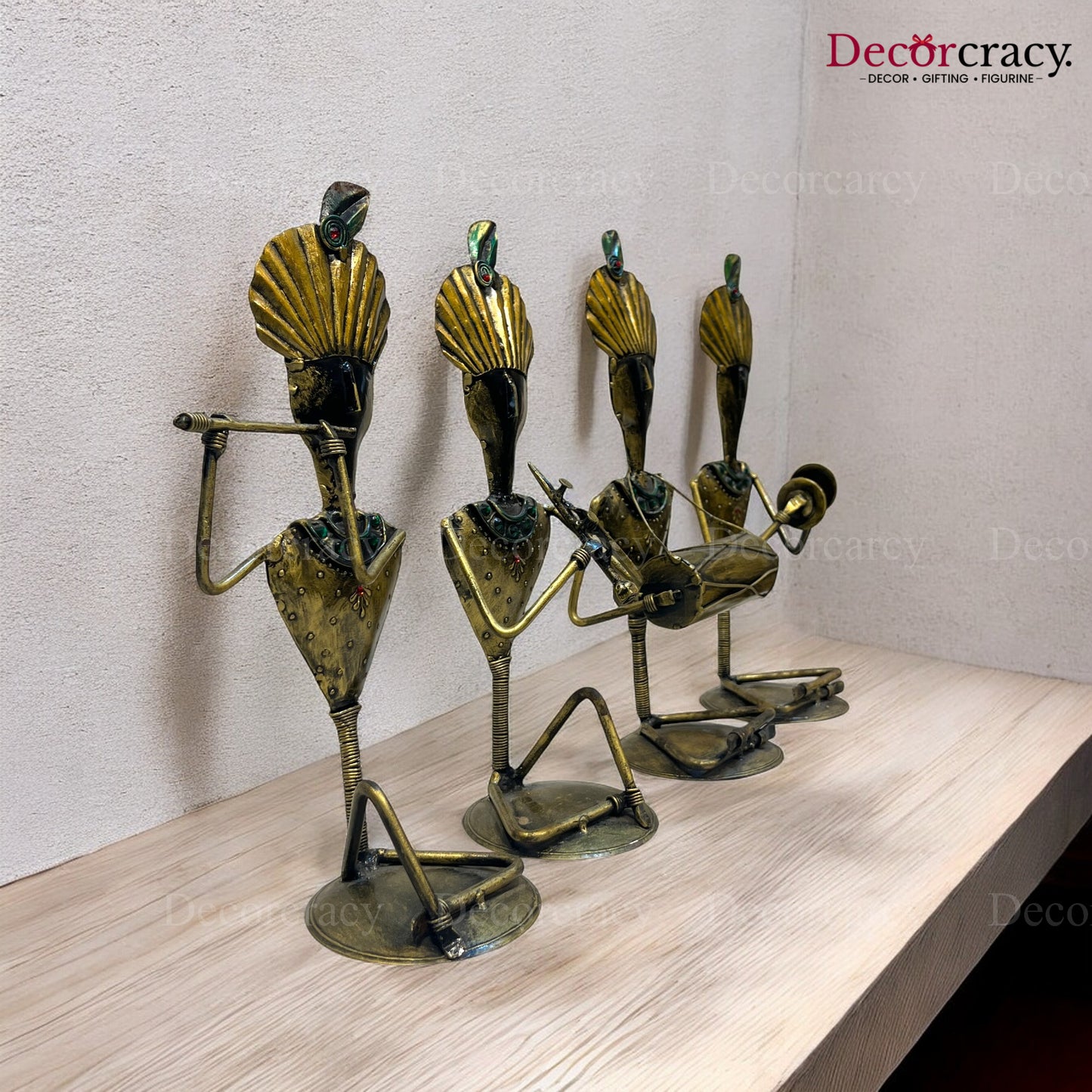 4pc Mor Pankh set Musician Iron Showpieces Tribal Art Musical Instrument TV Unit Décor Tabletop