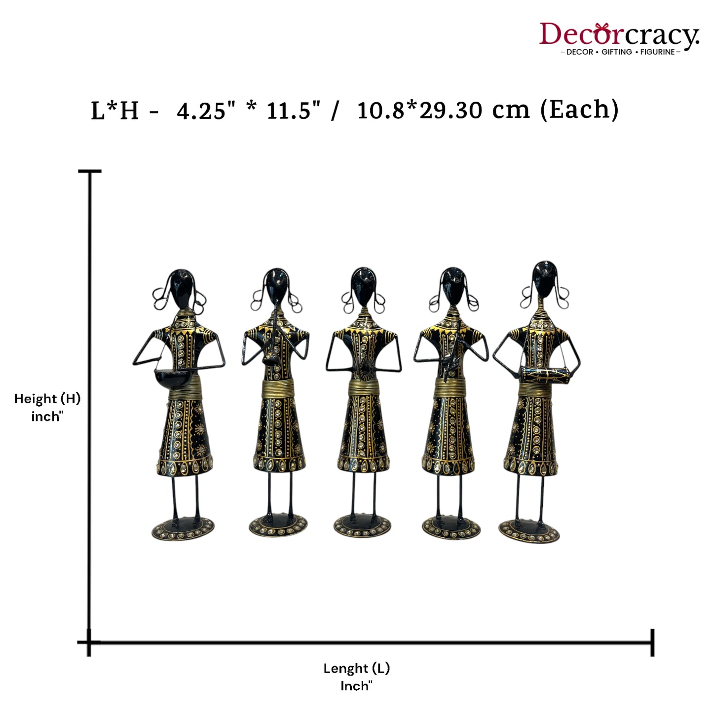 5pc Tribal Women Musician Iron Showpieces Tribal Art Musical Instrument TV Unit Décor Tabletop