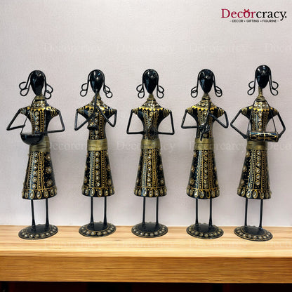 5pc Tribal Women Musician Iron Showpieces Tribal Art Musical Instrument TV Unit Décor Tabletop