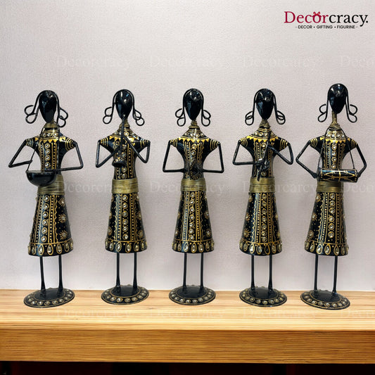 5pc Tribal Women Musician Iron Showpieces Tribal Art Musical Instrument TV Unit Décor Tabletop