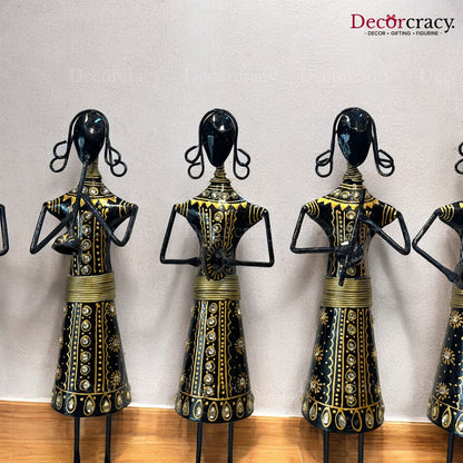 5pc Tribal Women Musician Iron Showpieces Tribal Art Musical Instrument TV Unit Décor Tabletop