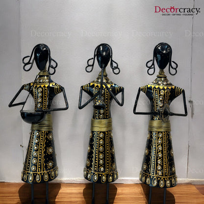 5pc Tribal Women Musician Iron Showpieces Tribal Art Musical Instrument TV Unit Décor Tabletop