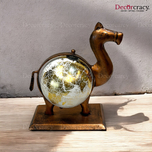 Camel Globe Copper Iron Showpiece Vintage Tribal Art TV Unit Décor Tabletop