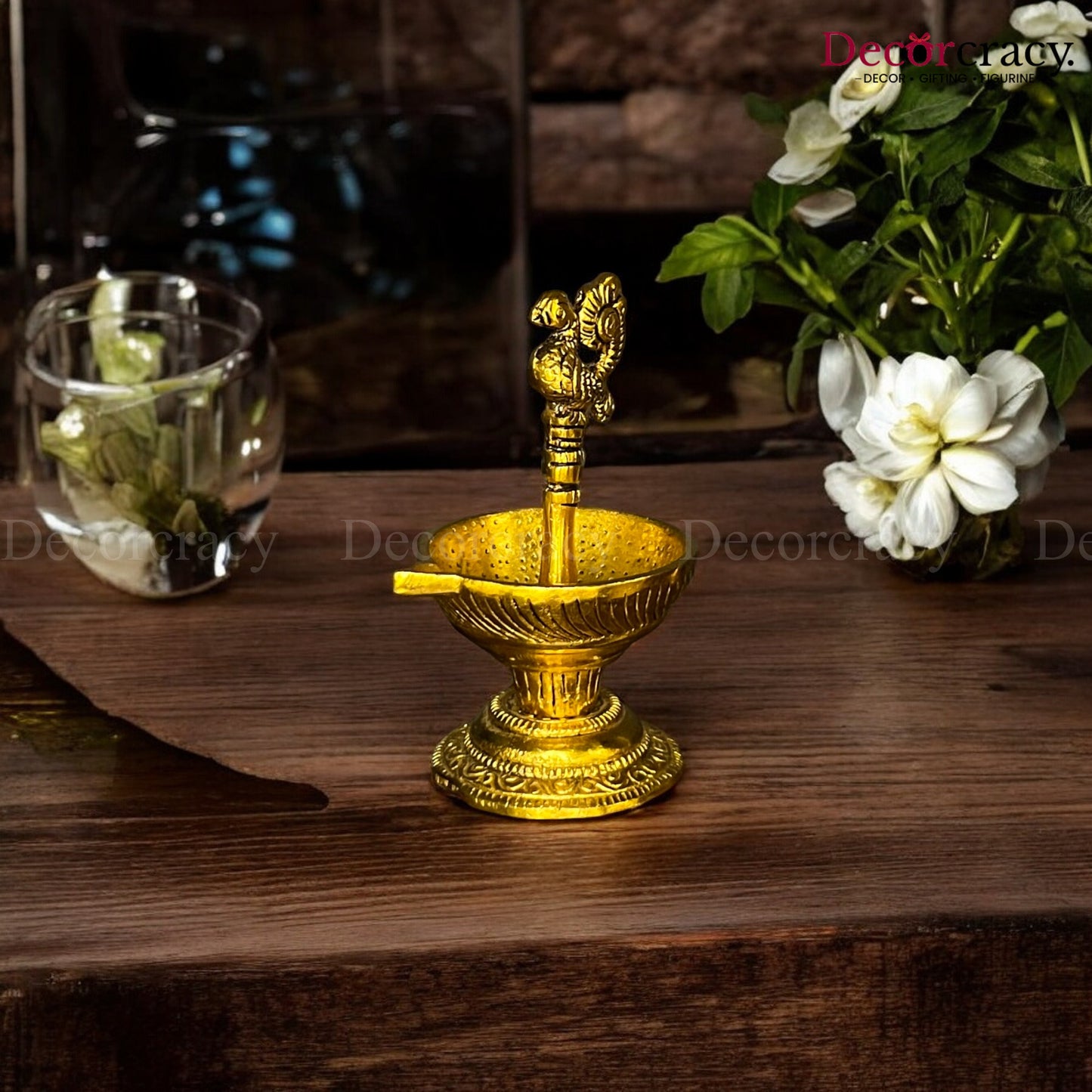 Single Peacock Oil Aarti Mor Deepak Metal golden