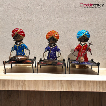 3pc Khaat Baarat Musician Iron Showpieces Tribal Art Musical Instrument TV Unit Décor Tabletop