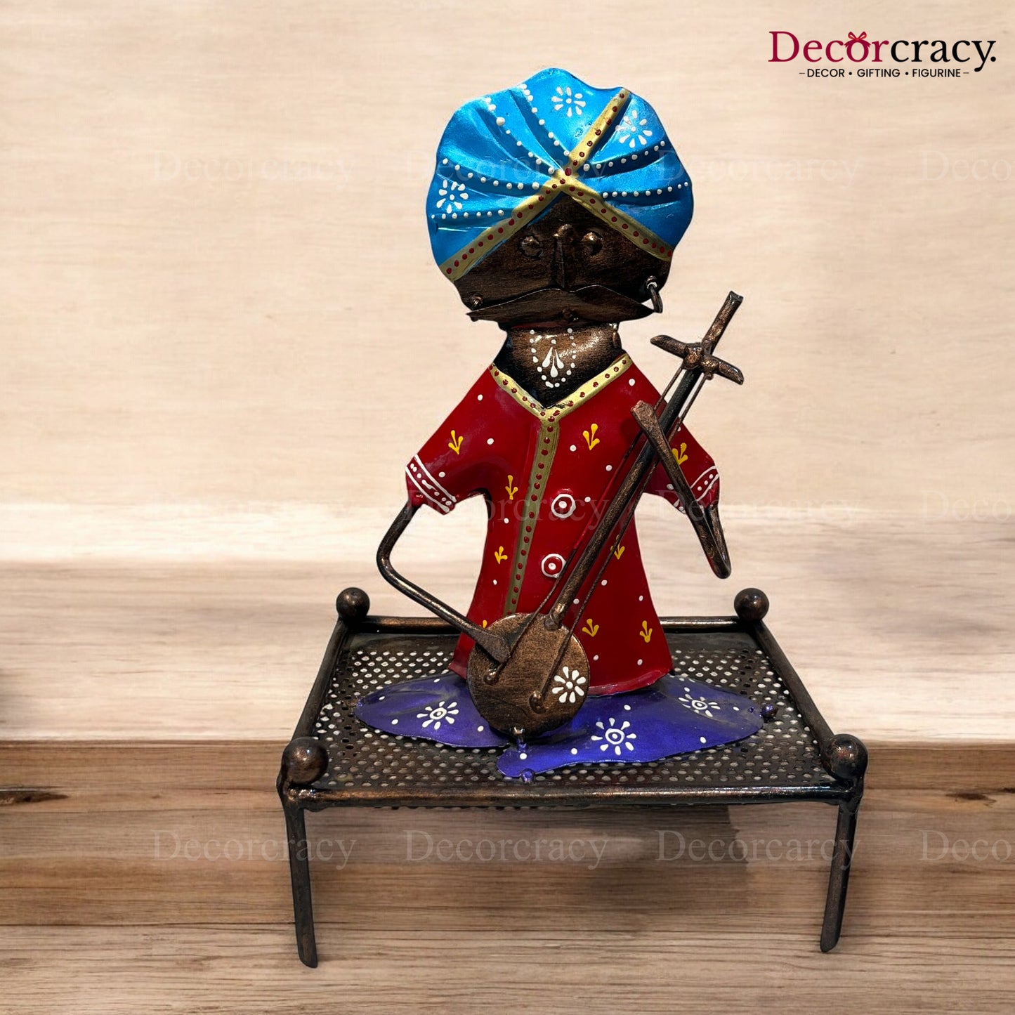 3pc Khaat Baarat Musician Iron Showpieces Tribal Art Musical Instrument TV Unit Décor Tabletop