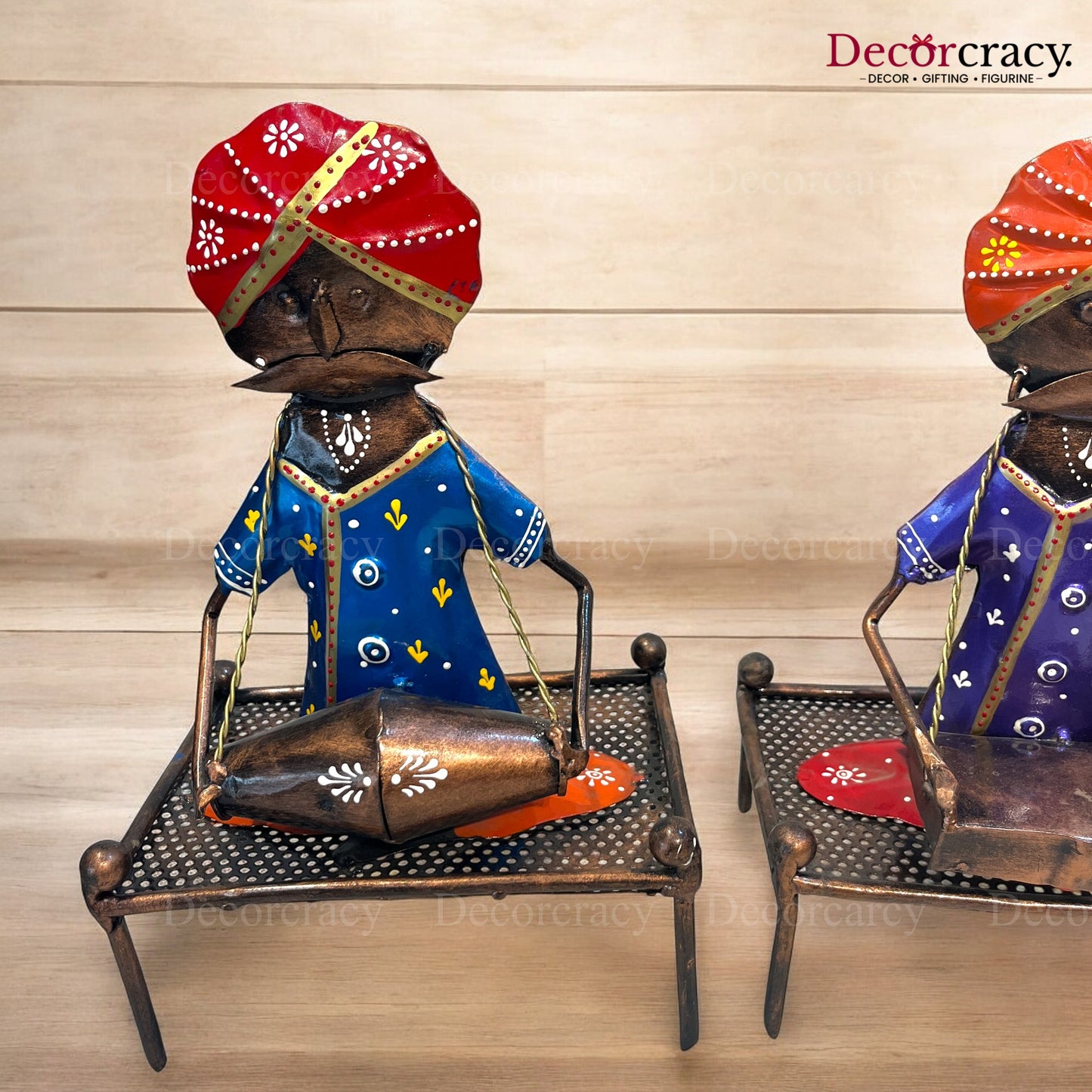 3pc Khaat Baarat Musician Iron Showpieces Tribal Art Musical Instrument TV Unit Décor Tabletop