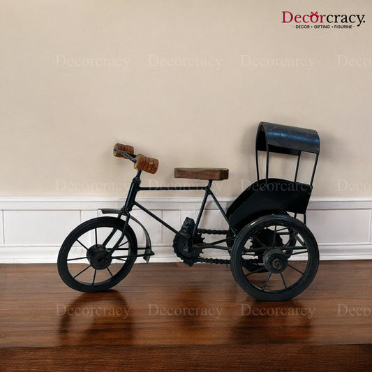 Black Miniature Rickshaw Tuktuk Iron Showpiece Vintage Tribal Art TV Unit Décor Tabletop