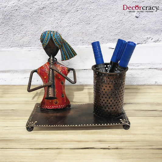 Musician Pen Holder Antique Copper Iron Showpiece Vintage Tribal Art TV Unit Décor Tabletop