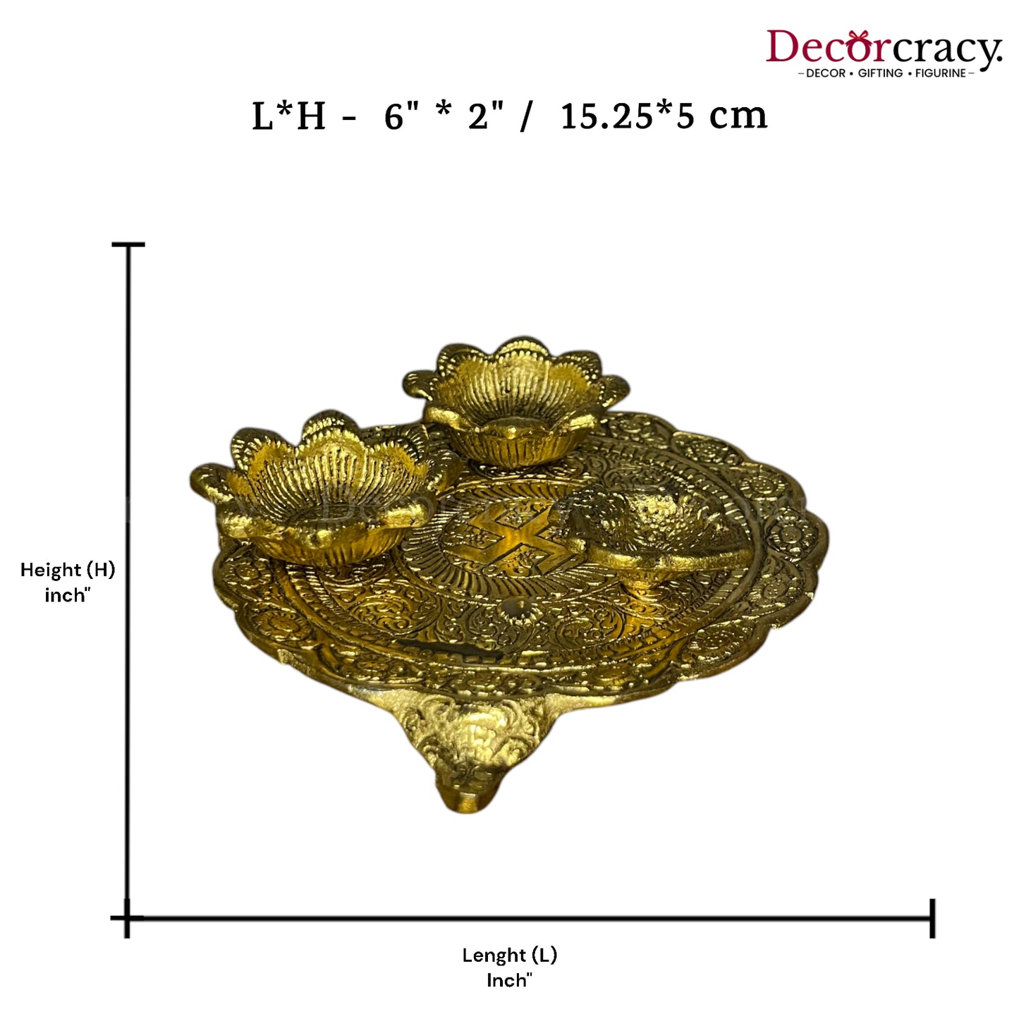Pooja Thali with 2 Bowl 1 Diya Metal golden