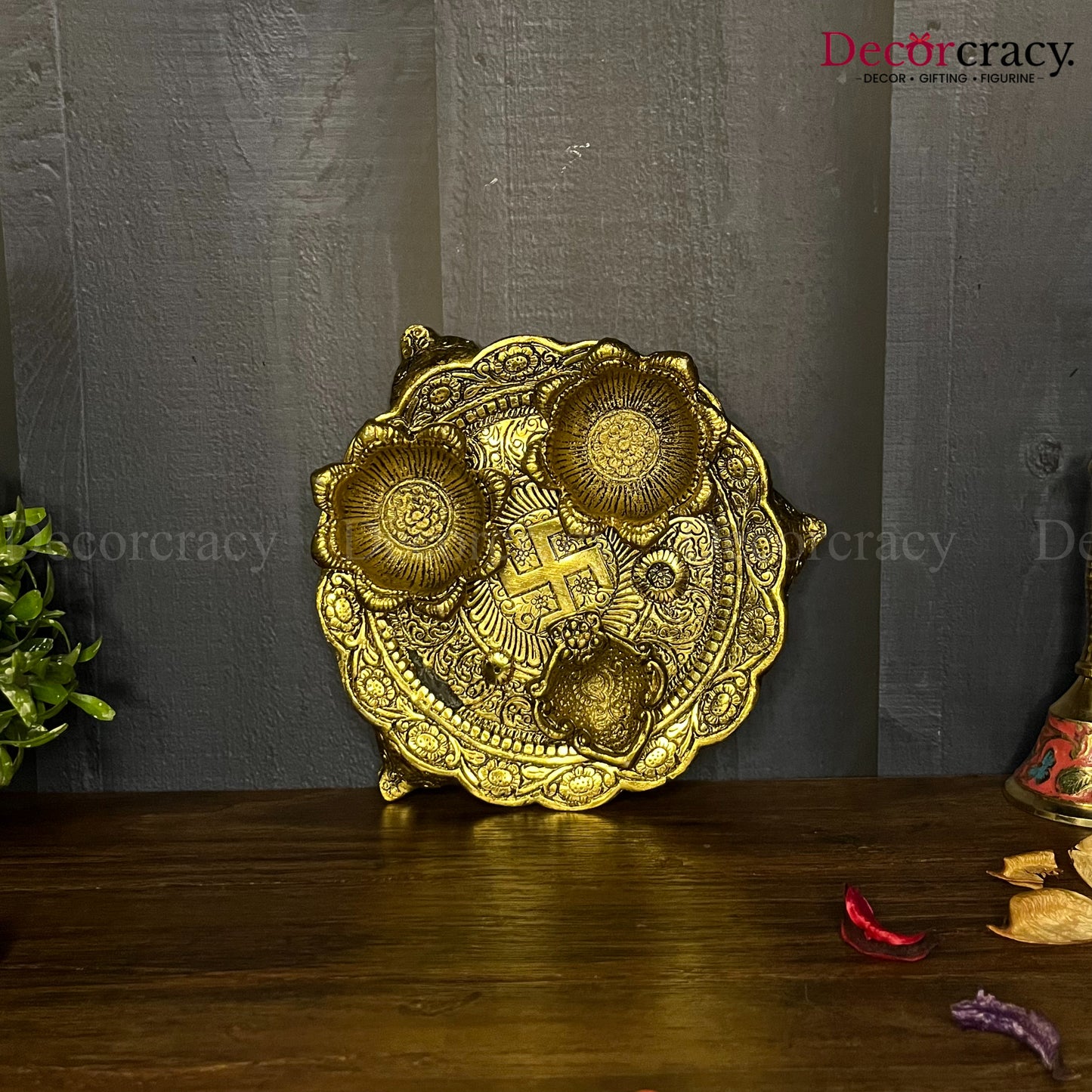 Pooja Thali with 2 Bowl 1 Diya Metal golden