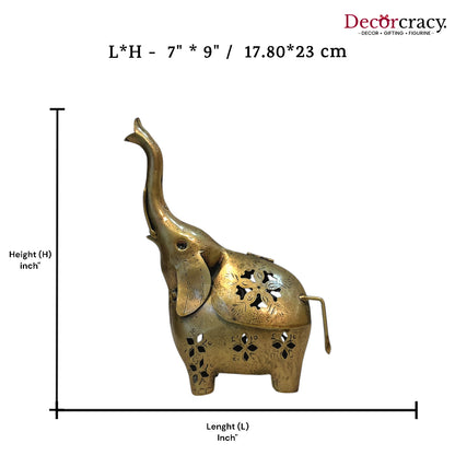 Elephant Tealight Iron Antique Golden Netted Design Tealight Candle Holder Stand Tribal Village Art
